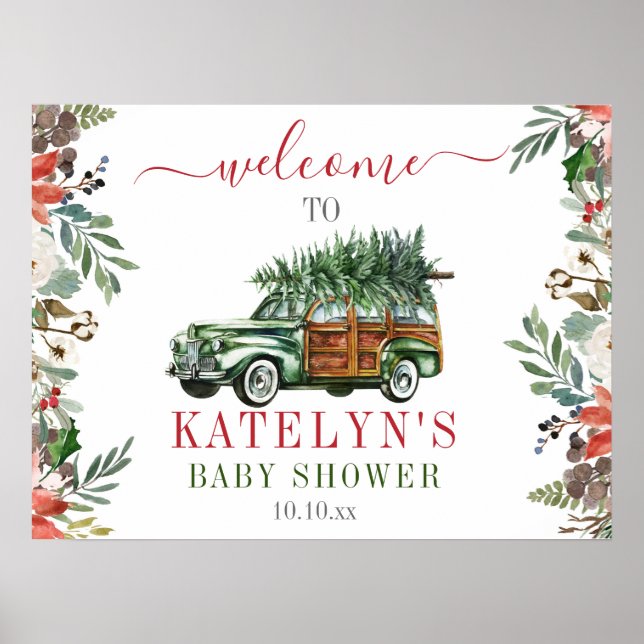 Póster Signo de bienvenida de invierno Baby Shower Green  (Frente)