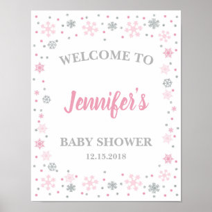 Póster Signo de bienvenida de invierno de Baby Shower ros