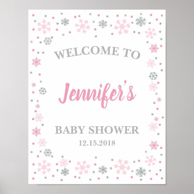 Póster Signo de bienvenida de invierno de Baby Shower ros (Frente)