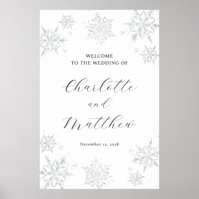 Póster Signo de bienvenida de la boda de invierno con cop (Frente)