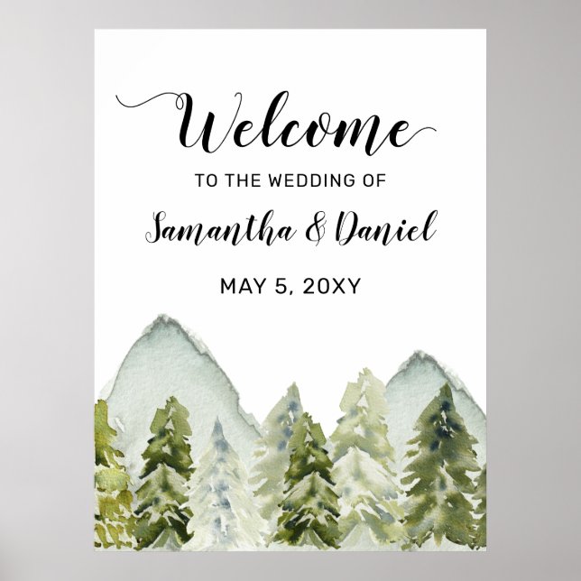 Póster Signo de bienvenida de la boda de invierno de Pine (Frente)
