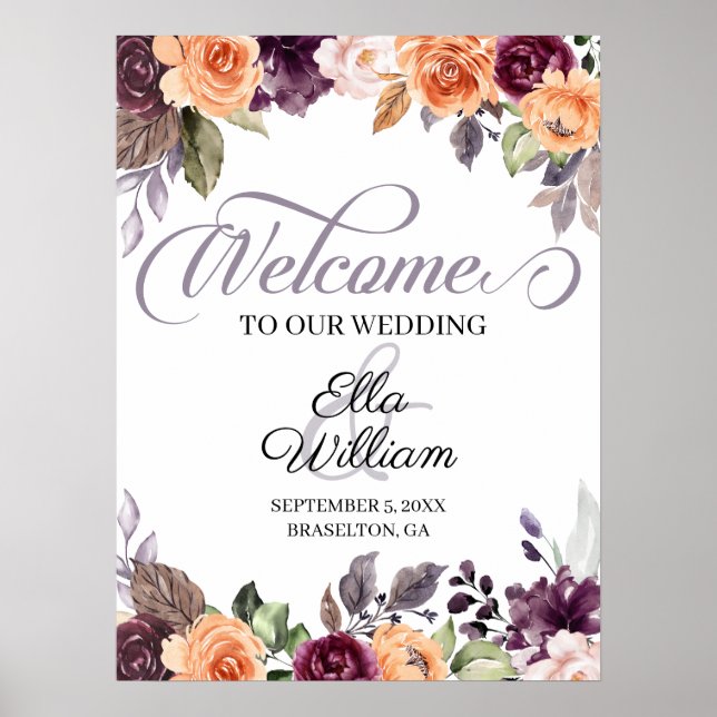 Póster Signo de bienvenida de la boda de la caída de la f (Frente)