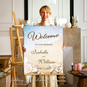 Póster Signo de bienvenida de la boda de la playa tropica