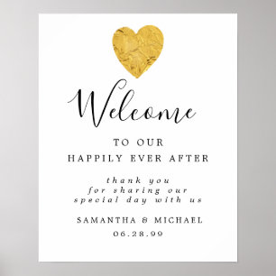Póster Signo de bienvenida de la boda elegante del corazó