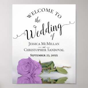 Póster Signo de bienvenida de la boda elegante Rosa púrpu