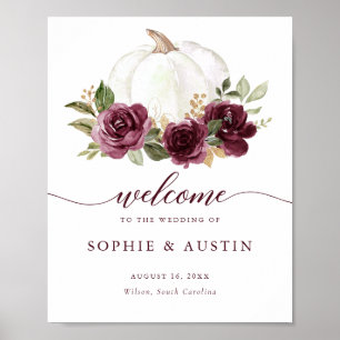 Póster Signo de bienvenida de la Boda Floral Borgoña de l