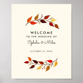 Póster Signo de bienvenida de la boda otoño en las ramas