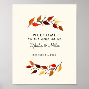 Póster Signo de bienvenida de la boda otoño en las ramas 