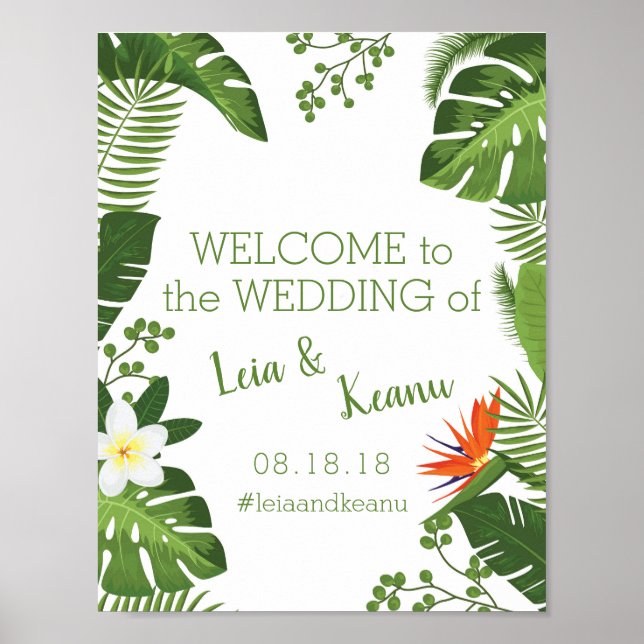 Póster Signo de bienvenida de la boda tropical de la play (Frente)