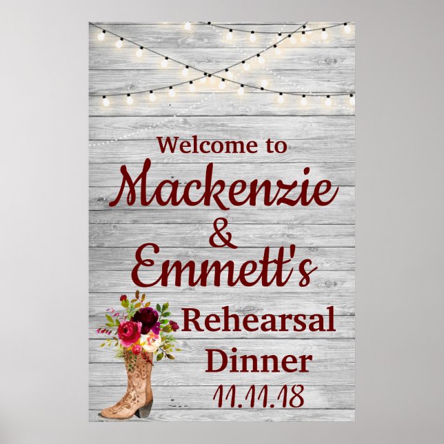 Póster Signo de bienvenida de la cena de ensayo rústico d (Frente)