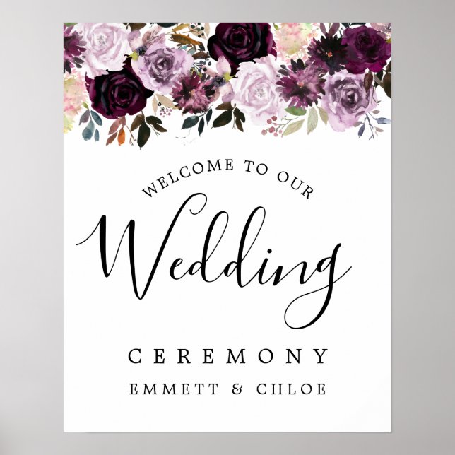 Póster Signo de bienvenida de la ceremonia de Boda de col (Frente)