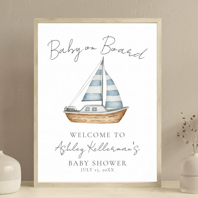 Póster Signo de bienvenida de la ducha a bordo del bebé n (Nautical Baby On Board Shower Welcome Sign)