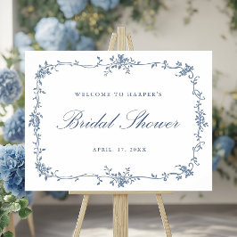 Póster Signo de bienvenida de la ducha azul azul clásica 