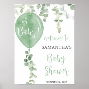 Póster Signo de bienvenida de la ducha de bebé con globo