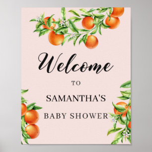 Póster Signo de bienvenida de la ducha de bebé del naranj