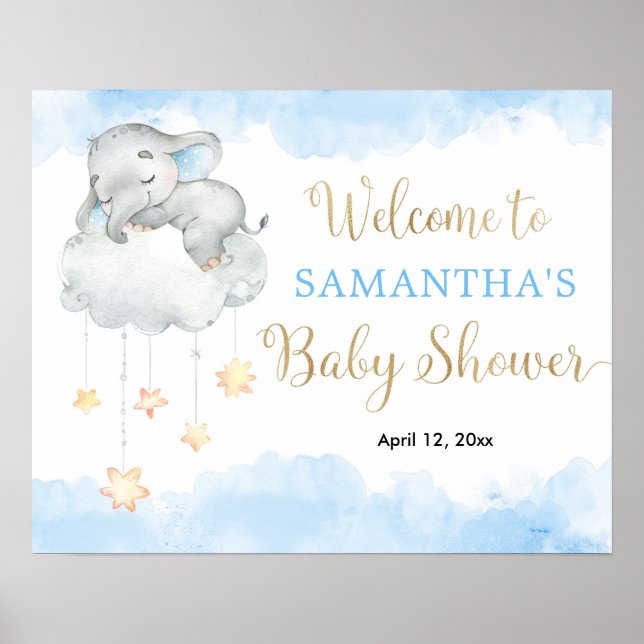 Póster Signo de bienvenida de la ducha de bebé elefante d (Frente)