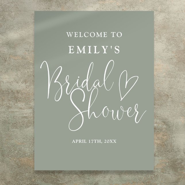 Póster Signo de bienvenida de la ducha de bienvenida Sage (Sage Green Script Bridal Shower Welcome Sign)