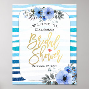 Póster Signo de bienvenida de la ducha de color azul flor