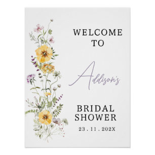 Póster Signo de bienvenida de la ducha de flores salvajes