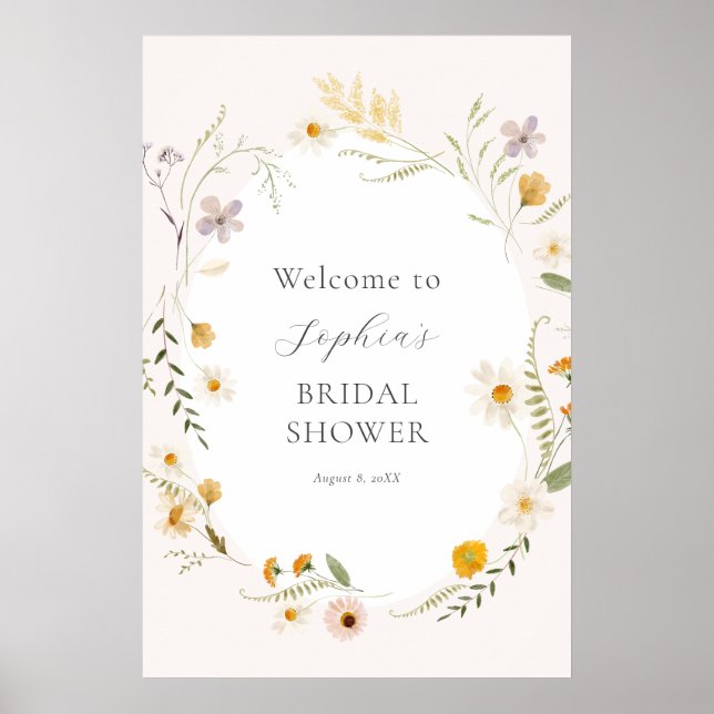 Póster Signo de bienvenida de la ducha de flores silvestr (Frente)