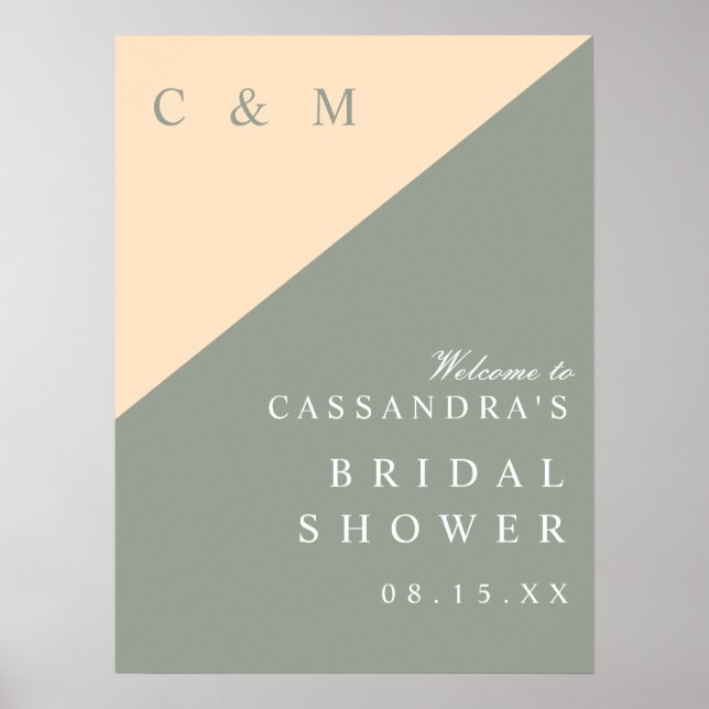 Póster Signo de bienvenida de la ducha de la crema verde  (Frente)