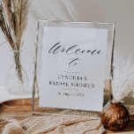 Póster signo de bienvenida de la ducha de novia con guión<br><div class="desc">simple escritura negra moderna en un signo blanco. El texto y los colores de este poster de signos se pueden editar.</div>