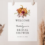 Póster Signo de bienvenida de la ducha de novia de la cal<br><div class="desc">Bienvenidos a su ducha nupcial con este hermoso poster,  que cuenta con una calabaza acuática y flores de Borgoña. Añada el nombre del invitado de honor,  la fecha de la ducha y el texto de bienvenida del personalizado utilizando los campos proporcionados.</div>