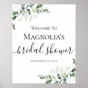 Póster Signo de bienvenida de la ducha de novia Eucalyptu