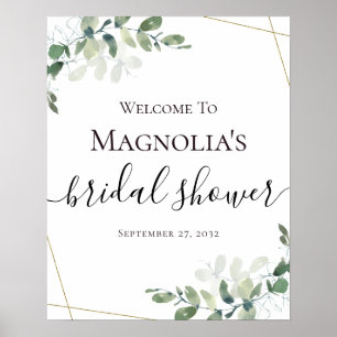 Póster Signo de bienvenida de la ducha de novia Eucalyptu