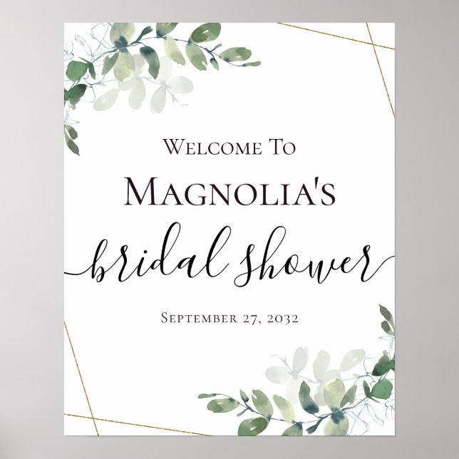 Póster Signo de bienvenida de la ducha de novia Eucalyptu (Frente)