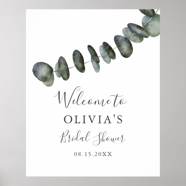Póster Signo de bienvenida de la ducha de novia Eucalyptu (Frente)