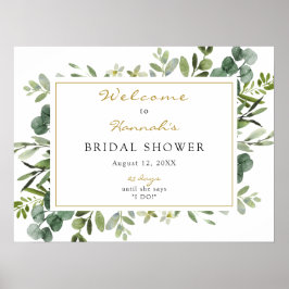 Póster Signo de bienvenida de la ducha de novia Eucalyptu