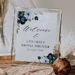 Póster signo de bienvenida de la ducha de novia floral az<br><div class="desc">bonitas flores de color azul claro y azul marino. El texto y los colores de este poster de signos se pueden editar.</div>
