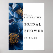 Signo de bienvenida de la ducha marrón floral azul