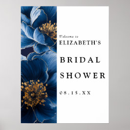 Póster Signo de bienvenida de la ducha marrón floral azul