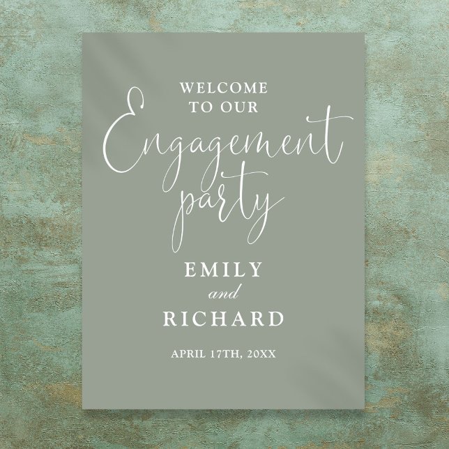 Póster Signo de bienvenida de la fiesta de compromiso ver (Sage Green Engagement Party Welcome Sign)