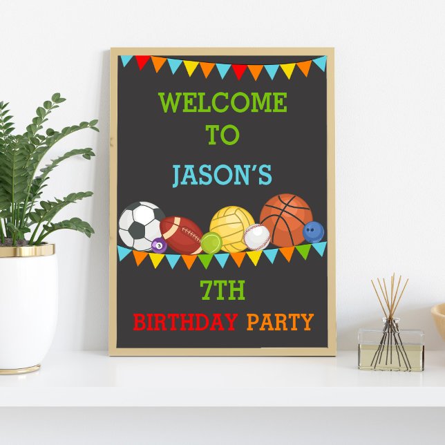 Póster Signo de bienvenida de la fiesta de cumpleaños dep (Sports Birthday Welcome Signs)