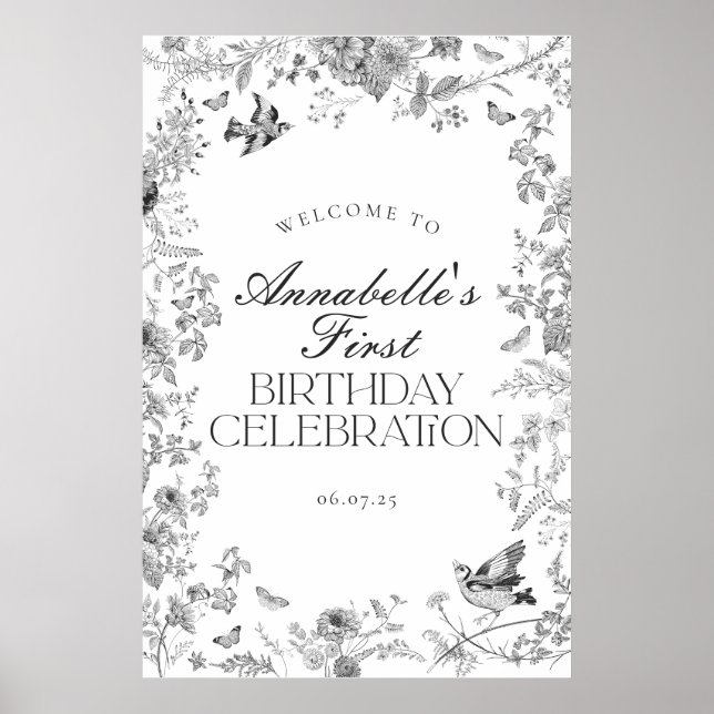 Póster Signo de bienvenida de la fiesta de cumpleaños flo (Frente)