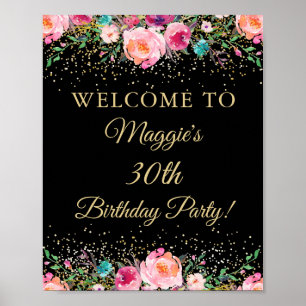 Póster Signo de bienvenida de la fiesta de cumpleaños neg