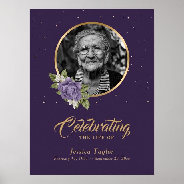 Póster Signo de bienvenida de la foto de funerales púrpur (Frente)