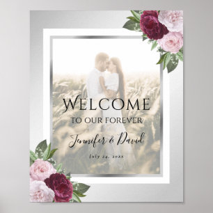 Póster Signo de bienvenida de la foto del Boda floral de 