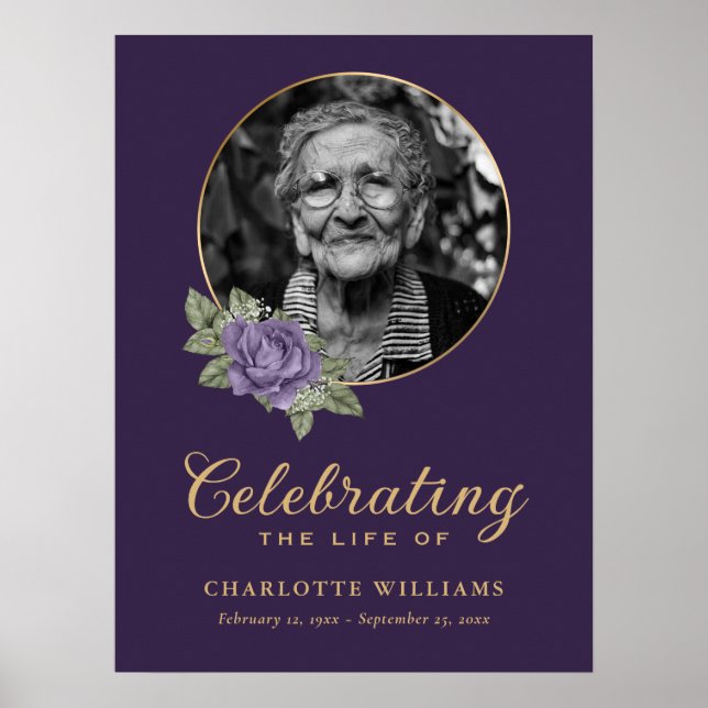 Póster Signo de bienvenida de la foto funeraria morada de (Frente)