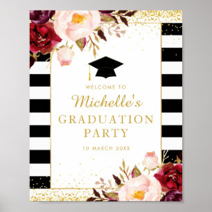 Póster Signo de bienvenida de la graduación floral modern