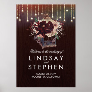 Póster Signo de bienvenida de la linterna floral borgoñon