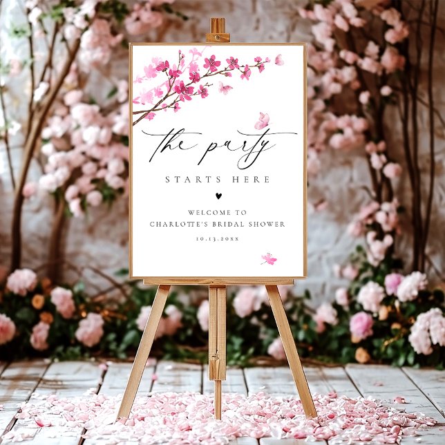 Póster Signo de bienvenida de la mariposa rosa con flores (Subido por el creador)