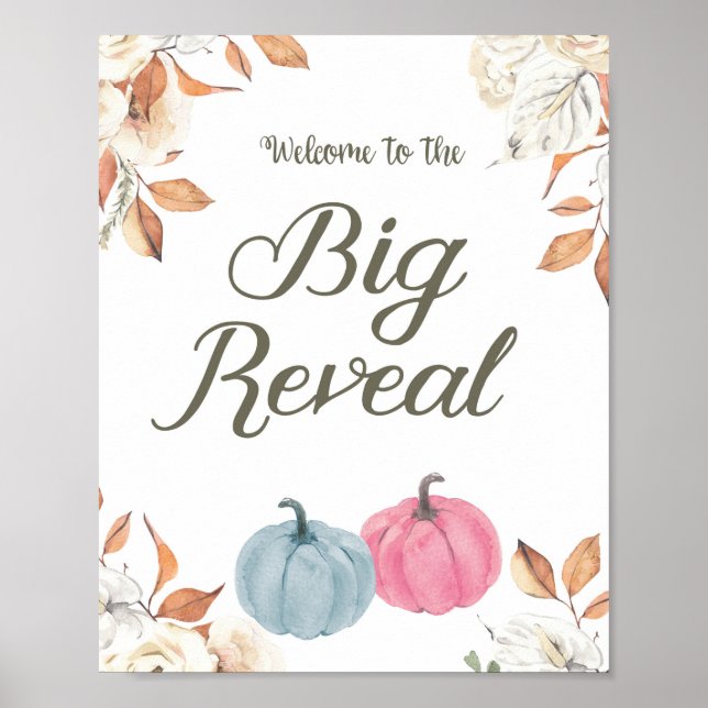 Póster Signo de bienvenida de la piel de calabaza revelad (Frente)