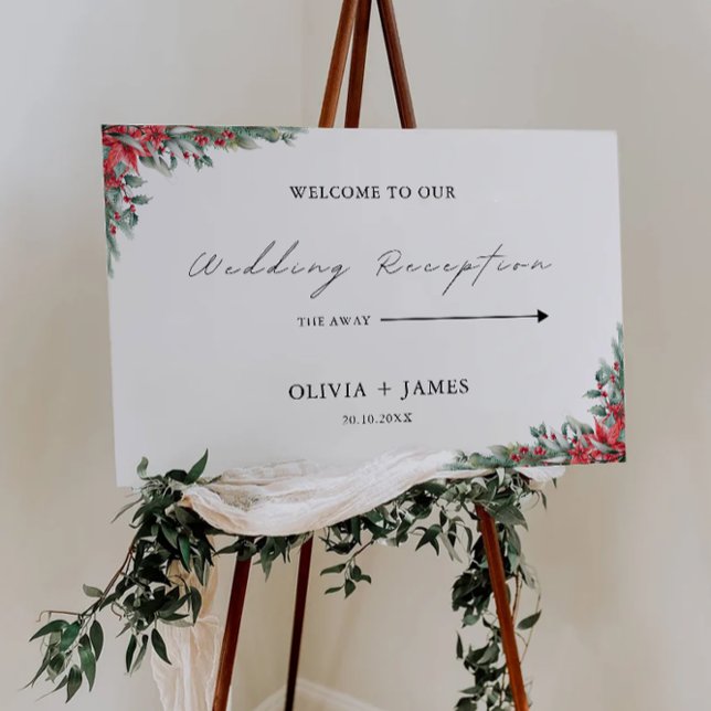 Póster Signo de bienvenida de la recepción de boda para n (Christmas Wedding Reception Welcome Sign)