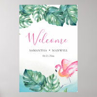 Signo de bienvenida de la recepción de boda tropic