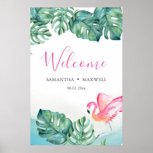 Póster Signo de bienvenida de la recepción de boda tropic
