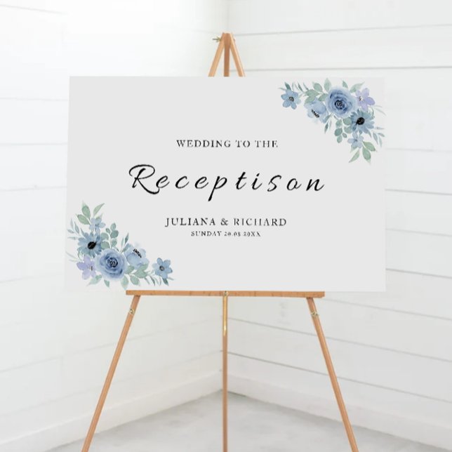 Póster Signo de bienvenida de la recepción de la boda azu (Blue Wedding Reception Welcome Sign)